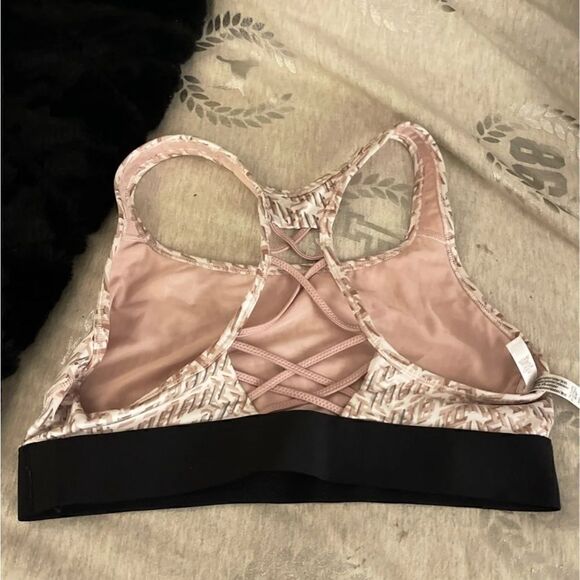 VS Victorias secret sports bra ,lace back/strappy pink/black banded hem - Picture 1 of 1